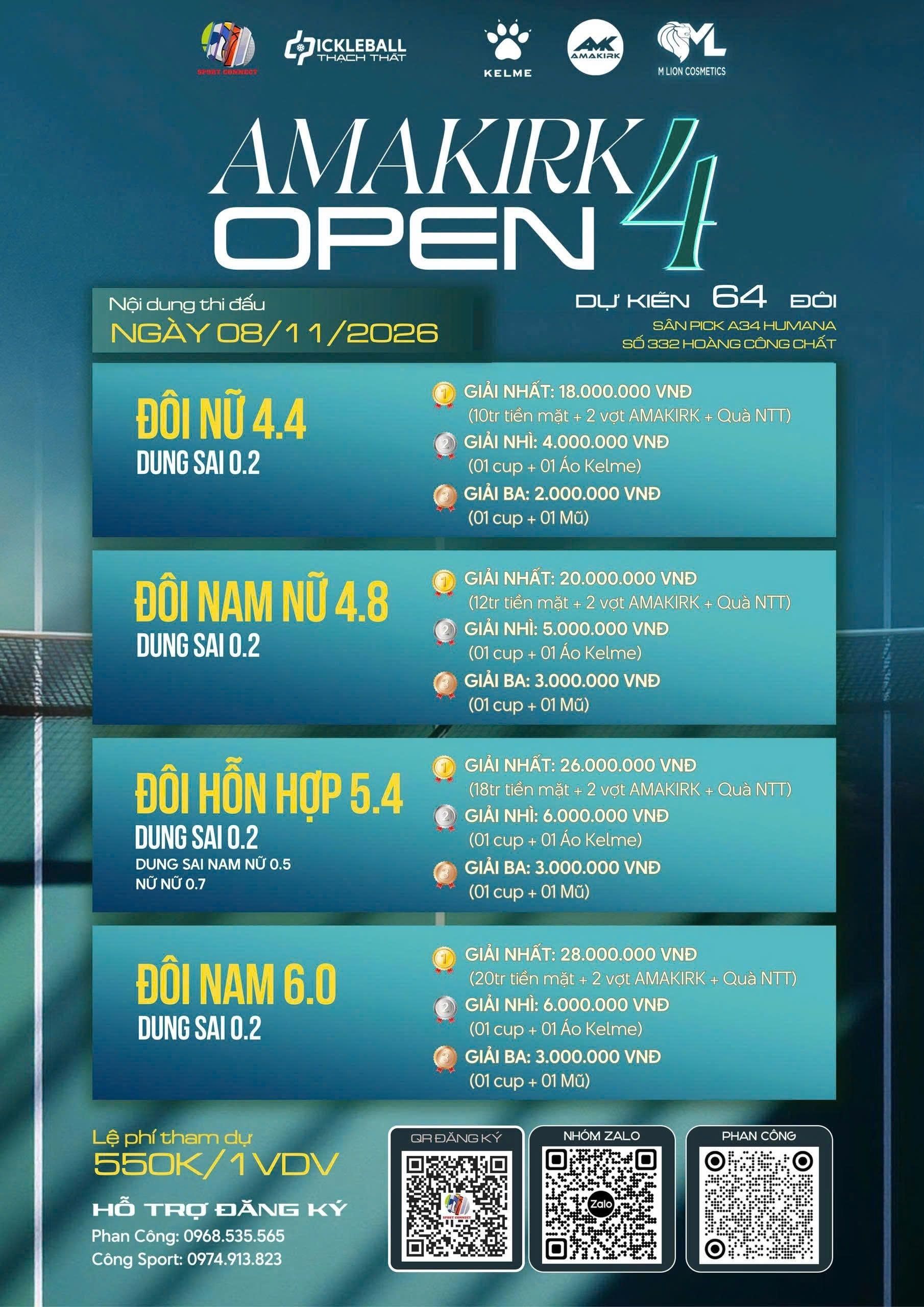 GIẢI PICKLEBALL AMAKIRK OPEN 4 - ĐÔI NAM NỮ 4.8